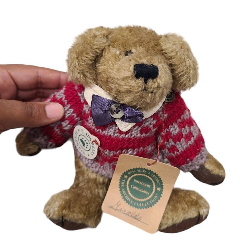 Boyds Archive Geraldo Plush Toy Bear Brown Big Ear‎ Red Sweater Original Tags